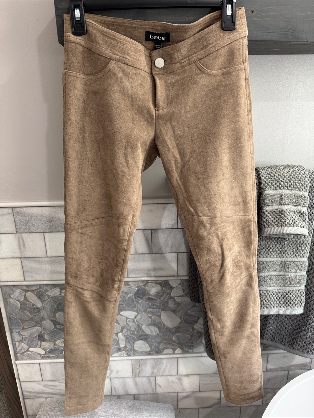 bebe Faux Suede Skinny Tan Pants